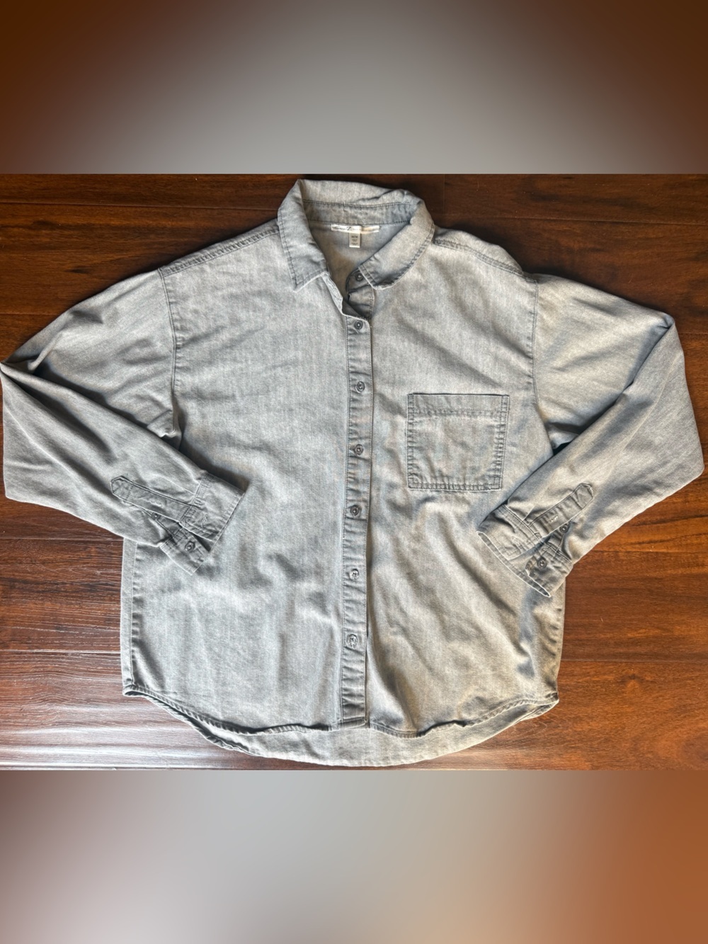 Seven7 Black Washed Denim Button Down Shirt size medium